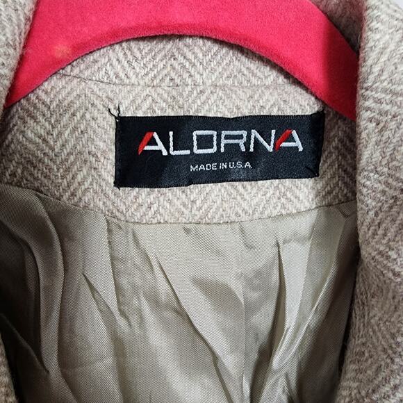 Vintage Alorna Wool Herringbone Coat Classic Double Breasted Overcoat Old Money - Picture 5 of 14